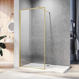 Душевая перегородка Veconi Korato KR-81G, 1200x2000, брашированное золото, стекло прозрачное